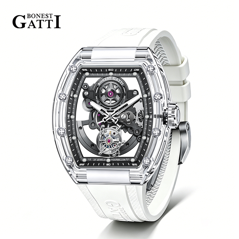 Luxury Watch Brand Tier - BONEST GATTI Herren-Tourbillon-Uhr - Kristallgehäuse aus