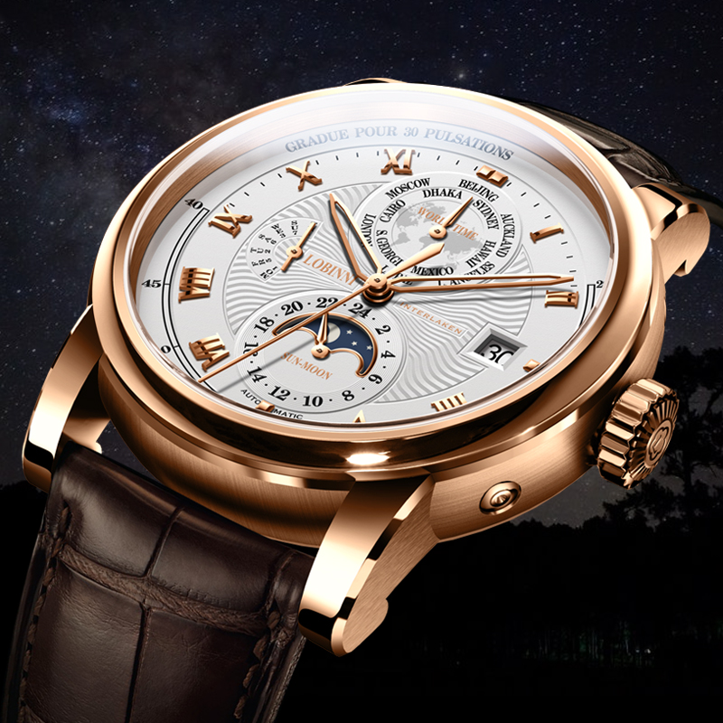 Luxury Watch Brands In World - LOBINNI Männer Uhr Luxus Marke Mondphase