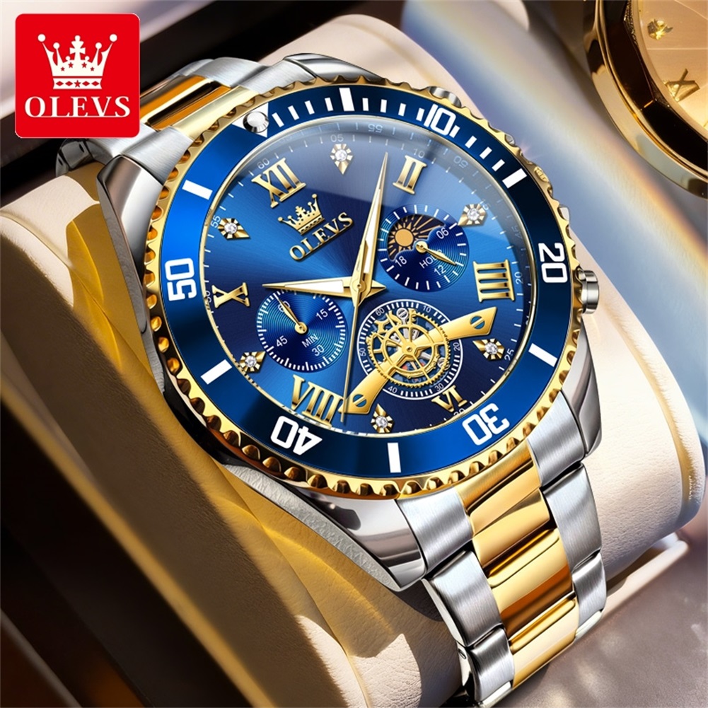 Luxury Watch Winder - Luxuriöse OLEVS Quarz-Armbanduhr mit Goldmetallband, Sonnen-