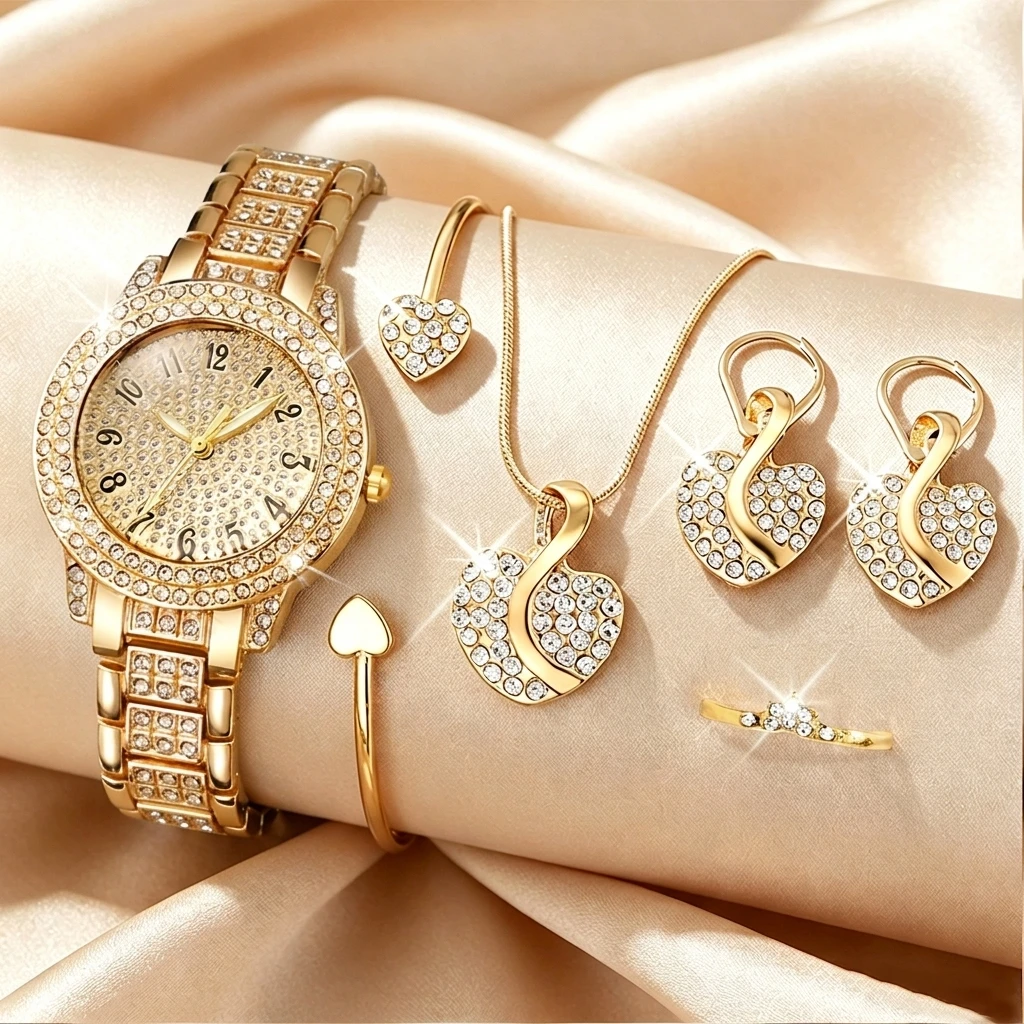 6-teiliges Modisches Strass-Uh – Luxury Watch Kit Bewertung und Preis