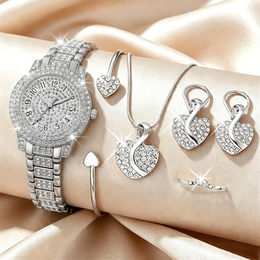 6-teiliges Modisches Strass-Uh – Luxury Watch Kit Bewertung und Preis
